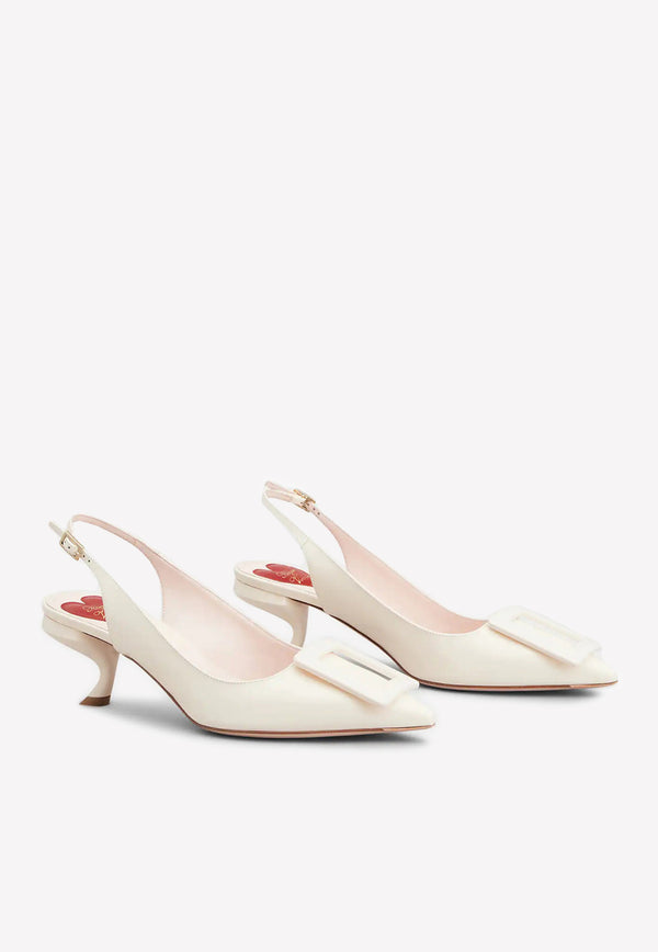 Roger Vivier Virgule 55 Buckle Slingback Pumps in Patent Leather Off-white RVW63831440D1PC019 VERNIS LUXOR