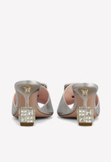 Roger Vivier Cube 75 Crystal Heel Mules in Metallic Leather Silver RVW64932170KACB200 ARGENTO