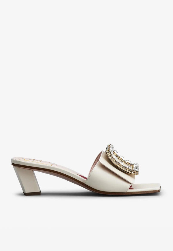 Roger Vivier Love 45 Rhinestone-Buckle Mules in Leather Off-white RVW65832610BSSC019 C019