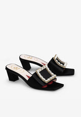 Roger Vivier Love 45 Rhinestone-Buckle Mules in Leather Black RVW65832610RS0B999 B999