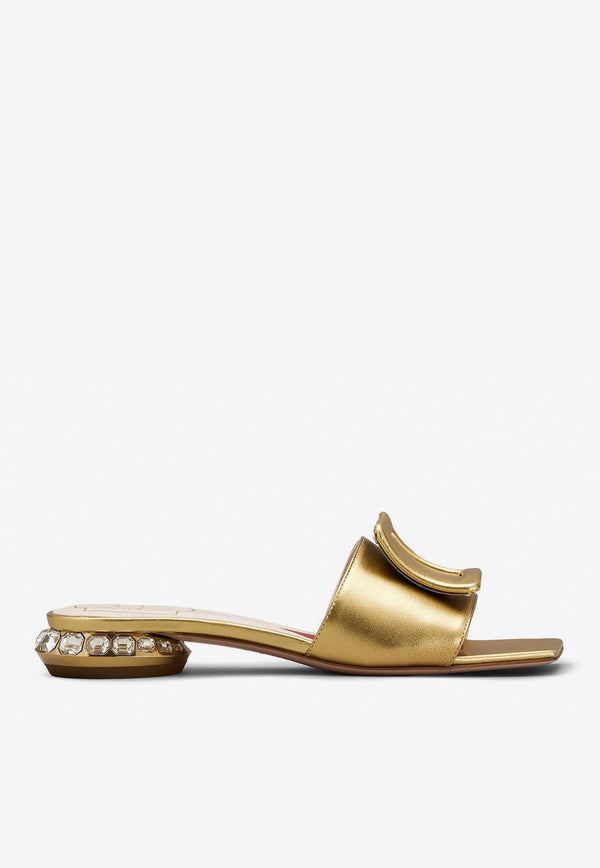 Roger Vivier Crystal Embellished Mules in Metallic Nappa  Leather RVW69132170KACG211 G211 Gold