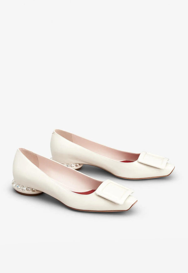 Roger Vivier Strass Heel Ballerina Flats in Patent Leather Off-white RVW69234560D1PC019 C019
