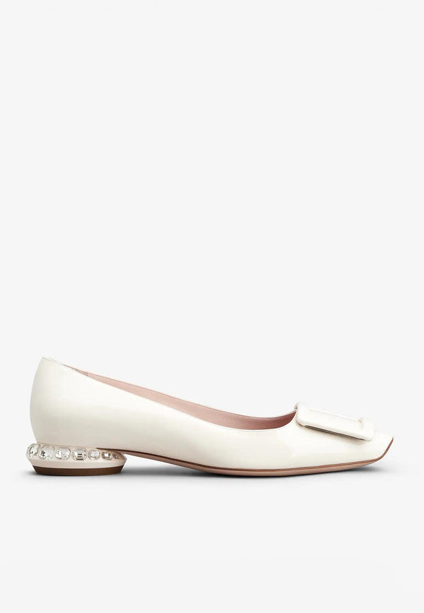 Roger Vivier Strass Heel Ballerina Flats in Patent Leather Off-white RVW69234560D1PC019 C019