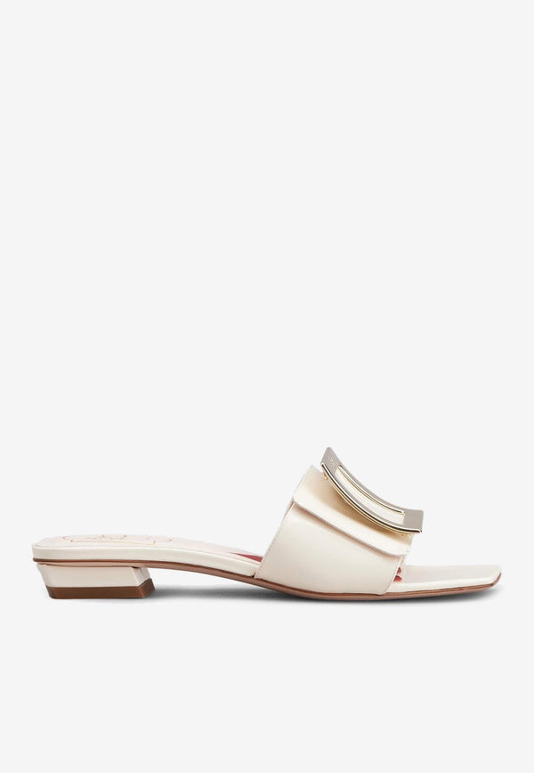 Roger Vivier Belle Vivier Metal Buckle Mules in Patent Leather RVW69532800D1PC019 C019 White