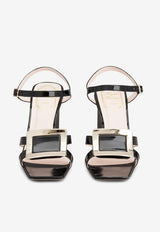 Roger Vivier Belle Vivier 75 Metal Buckle Sandals in Patent Leather RVW69635150D1PB999 B999 Black