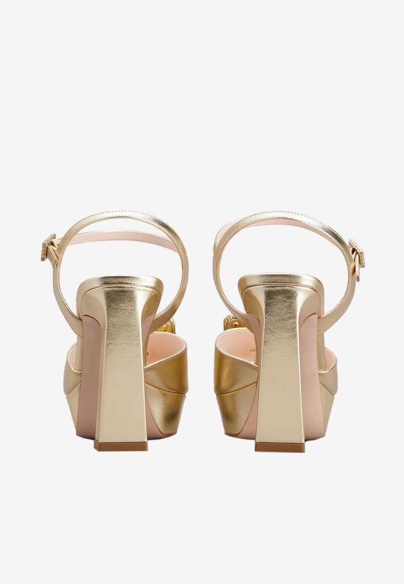 Roger Vivier 100 Platform Sandals in Metallic Nappa Leather RVW69935110KACG005 G005 Gold