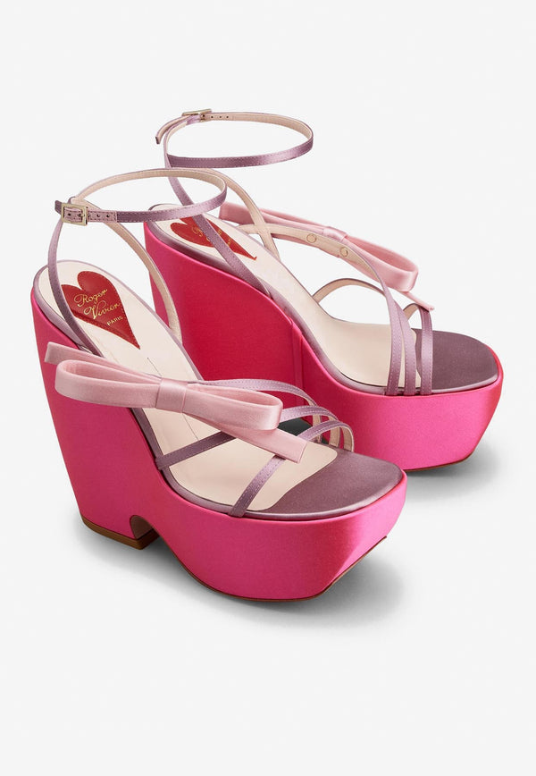 Roger Vivier Choc Bow 140 Wedge Sandals in Satin RVW70335450RS01U25 1U25 Pink