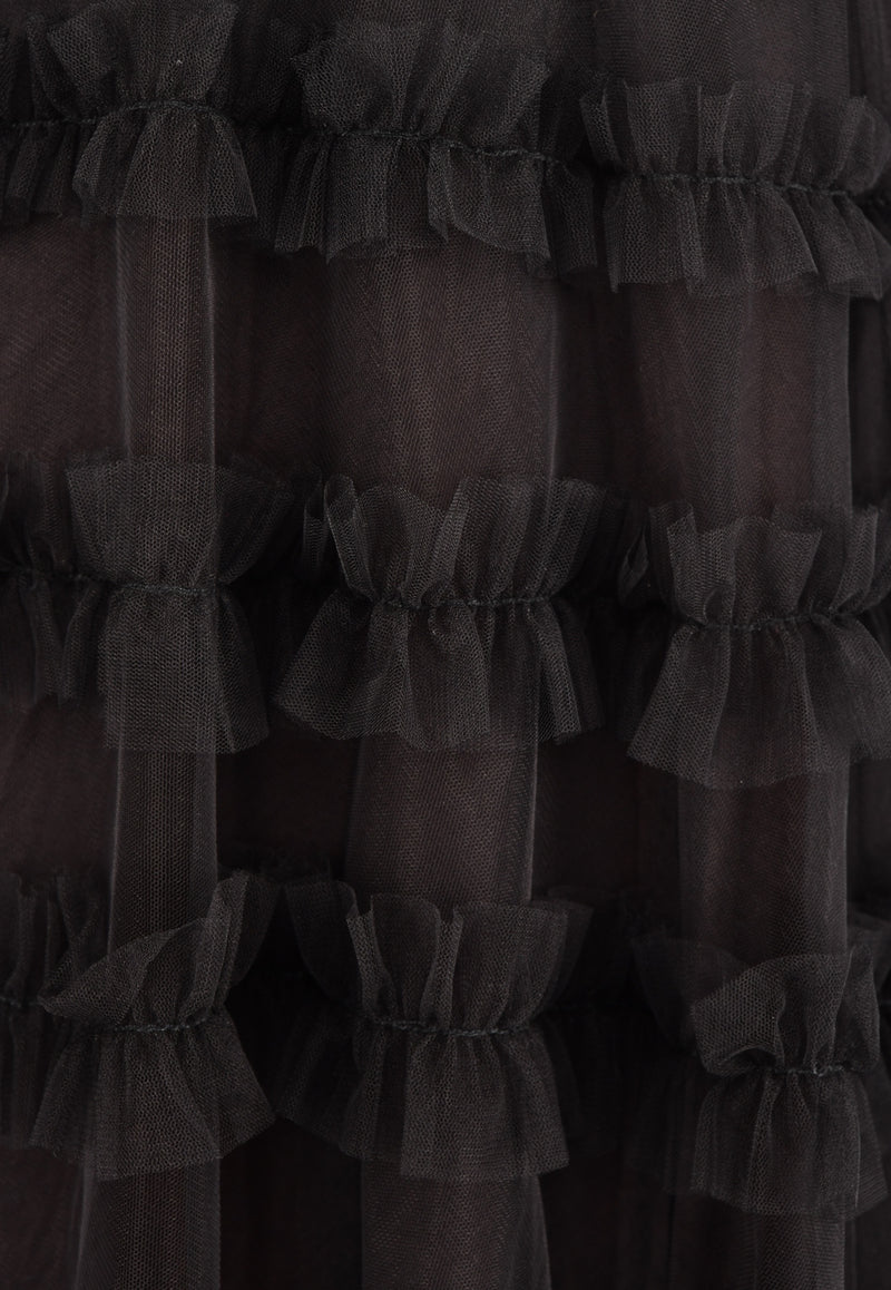Rachel Gilbert Black Eira Ruffled Floor-Length Skirt 17SSRG70050.BLK