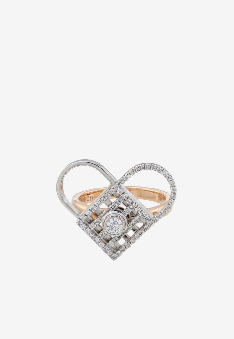 Djihan Unlock My Heart Diamond Ring in 18-karat Rose Gold Silver Rin-269