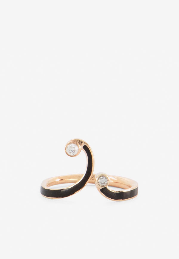 Djihan 18-karat Rose Gold Curved Ring with Diamonds Black Rin-309