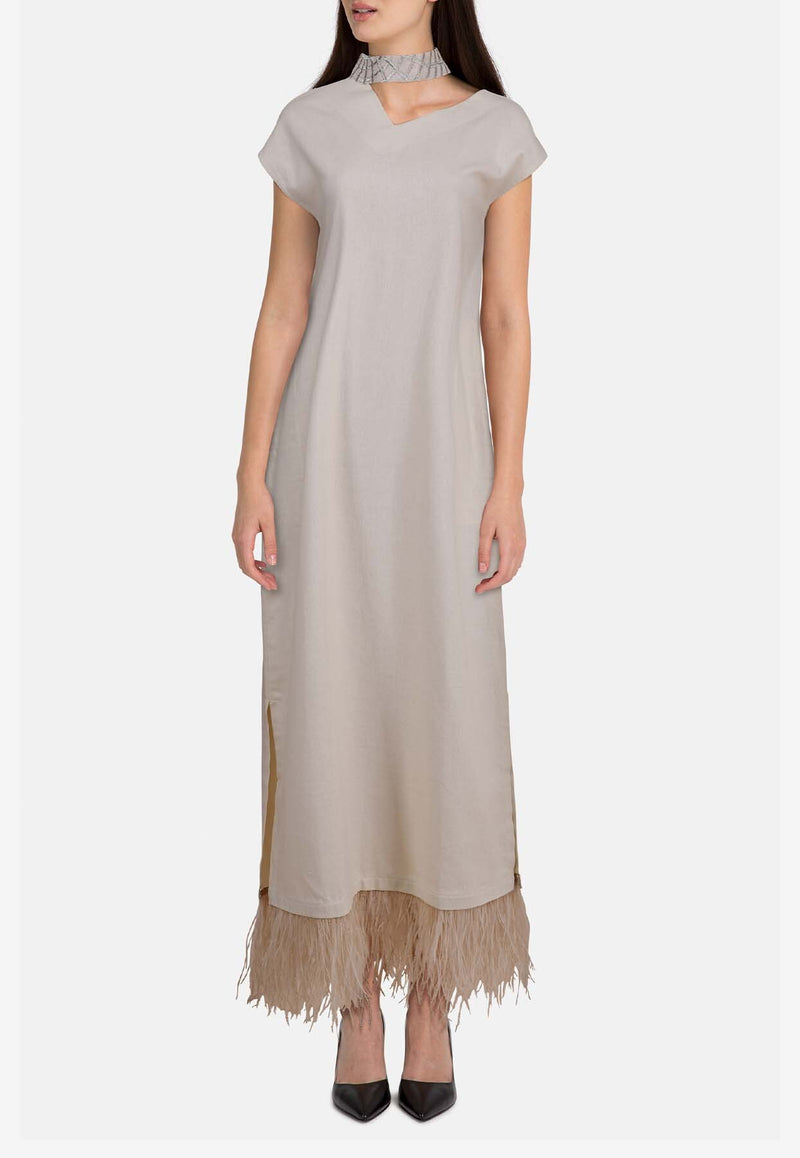 Feather Love Embroidered Choker Neck Dress