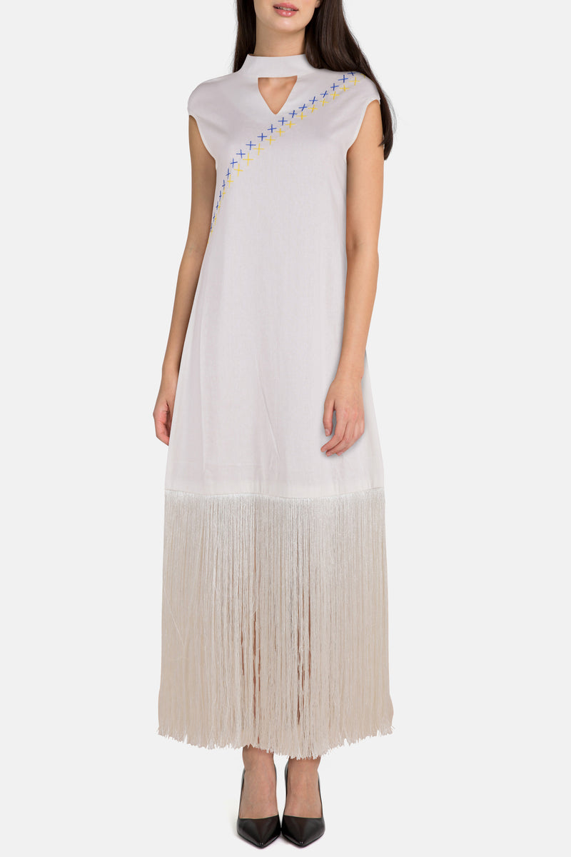 Gypsy Fringe Dress with Crisscross Embroidery