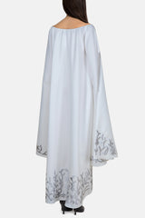 Off-Shoulder Embroidered High-Low Kaftan with Flared Sleeves