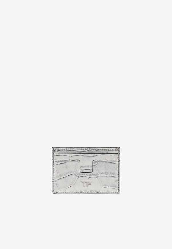 Tom Ford TF Cardholder in Metallic Croc Embossed Leather S0250-LCL348S 1G004 Silver