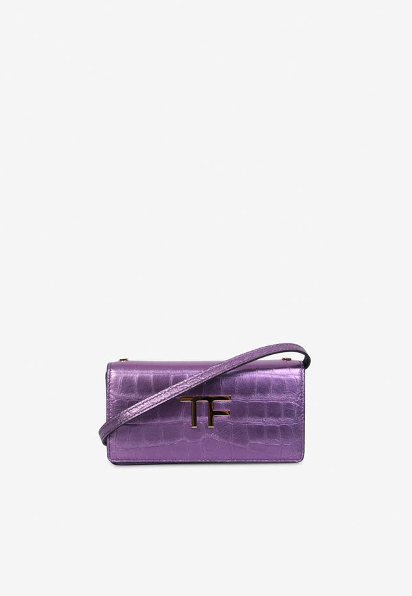 Tom Ford Mini TF Shoulder Bag in Metallic Croc Embossed Leather S0342-LCL348G 1V010 Purple