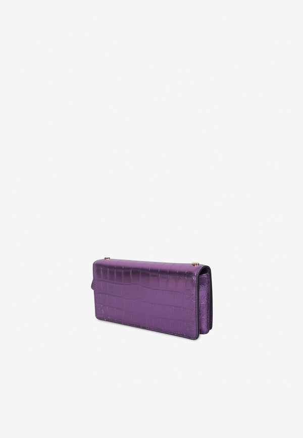 Tom Ford Mini TF Shoulder Bag in Metallic Croc Embossed Leather S0342-LCL348G 1V010 Purple