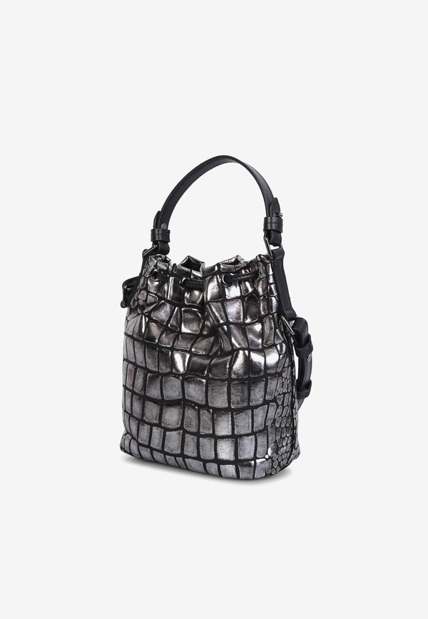 Tom Ford Mini Bucket Bag in Croc Embossed Leather S0421-LGO043R 3GN07 Silver