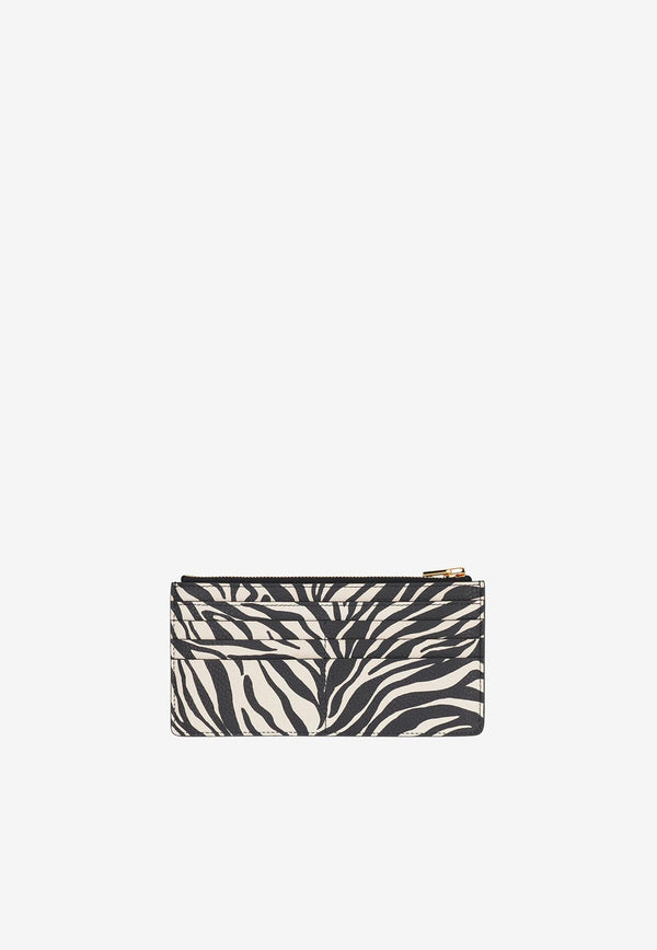 Tom Ford Zebra Print Zipped Cardholder in Leather S0435-ICL079G 7NW01 Monochrome