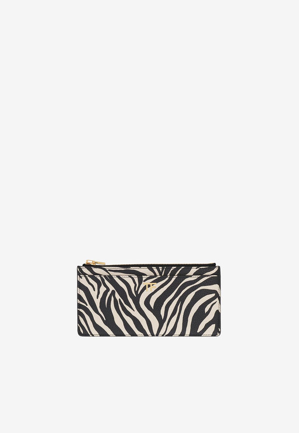 Tom Ford Zebra Print Zipped Cardholder in Leather S0435-ICL079G 7NW01 Monochrome