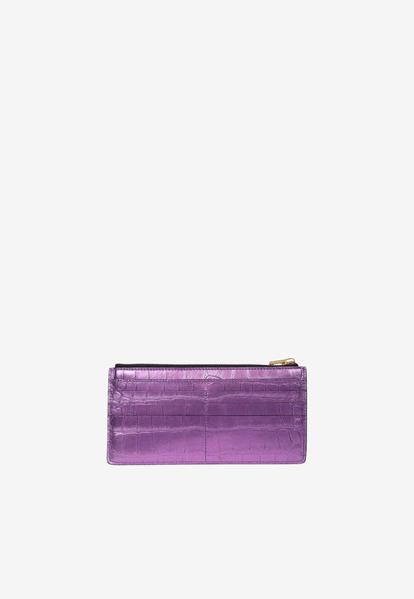 Tom Ford Zipped Cardholder in Metallic Croc Embossed Leather S0435-LCL348G 1V010 Purple