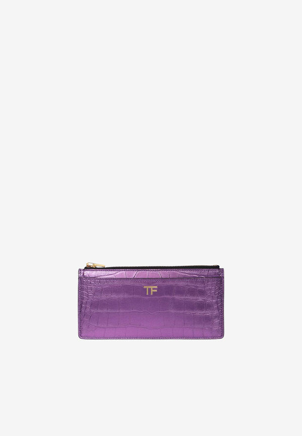 Tom Ford Zipped Cardholder in Metallic Croc Embossed Leather S0435-LCL348G 1V010 Purple