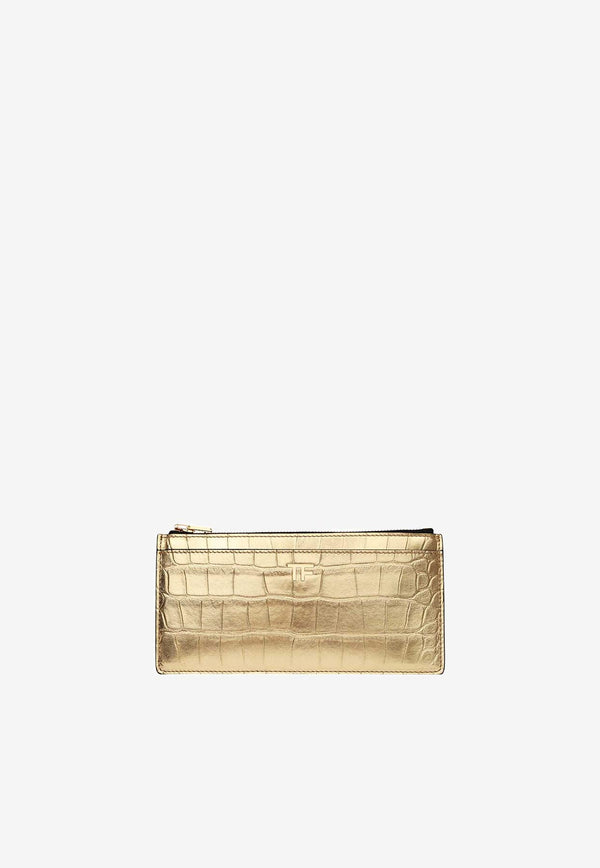 Tom Ford Zipped Cardholder in Metallic Croc Embossed Leather S0435-LCL348G 1Y004 Gold