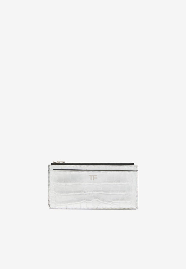 Tom Ford Zipped Cardholder in Metallic Croc Embossed Leather S0435-LCL348S 1G004 Silver
