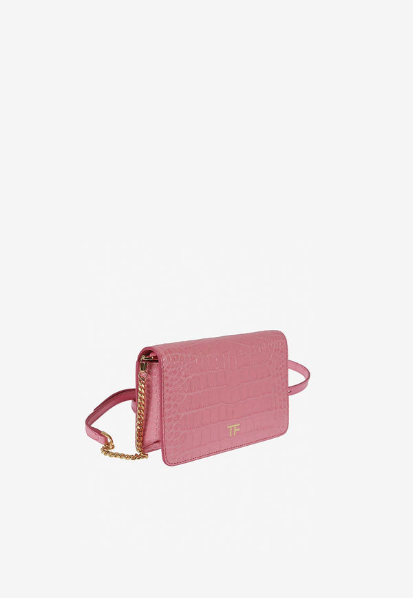 Tom Ford Logo plaque Crossbody Bag in Croc-Embossed Leather Pink S0437-LCL150G 1P003