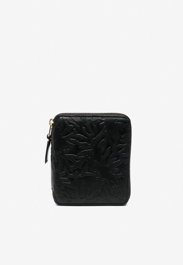 Comme Des Garçons Wallet Forest-Embossed Zipped Leather Wallet Black