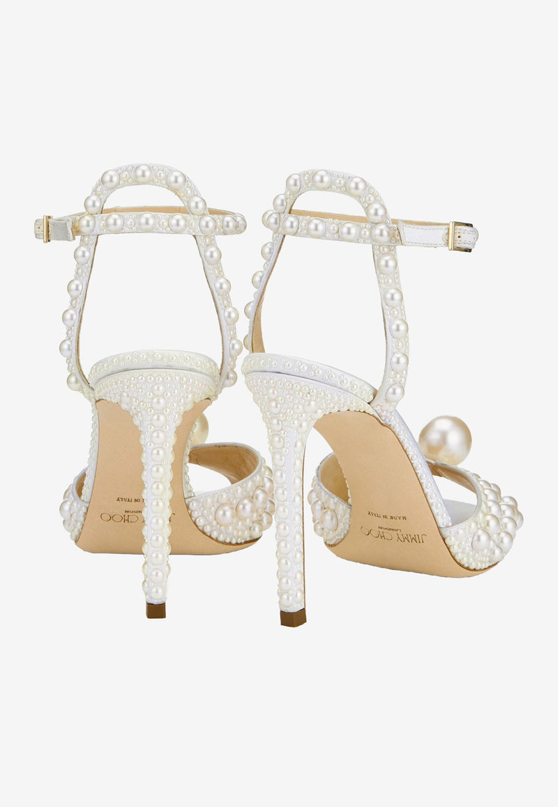 Jimmy Choo Sacora 100 Pearl-Embellished Satin Sandals White SACORA 100 WOZ WHITE/WHITE