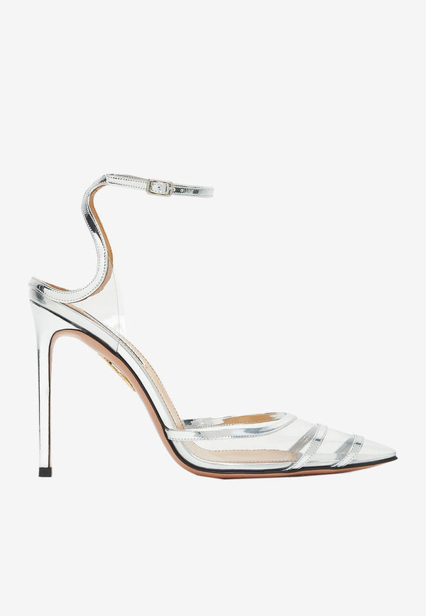 Aquazzura Sting 105 Pumps in Leather and PVC SNGHIGP0-SPPCCC SILVER Silver