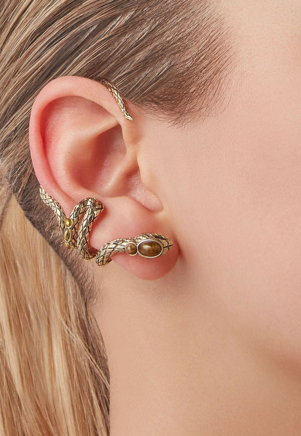 Aquazzura Serpente Ear Cuff Earrings Gold SRPEARE1-EBGFJA FIRE/JADE/ANT