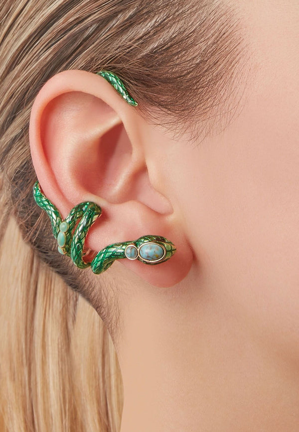 Aquazzura Serpente Ear Cuff Earrings Green SRPEARE1-EBGRSG RICH TURQUOISE