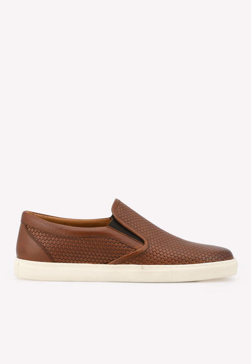 Slip-On Sneakers in Woven Leather