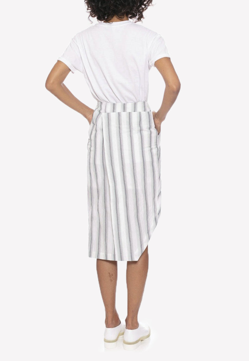 Dawei White Striped Cotton Wrap Skirt with Slit PENCILSKIRTSTRIPE