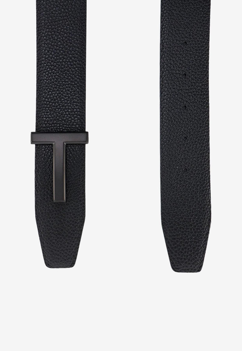 Tom Ford T Logo Buckle Belt in Grained Leather Black TB178-LCL236L 1N001