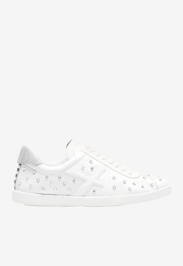 Aquazzura The A Crystal Dot Sneakers in Calf Leather White TCDFLASK-CALFFC WHITE/SILVER
