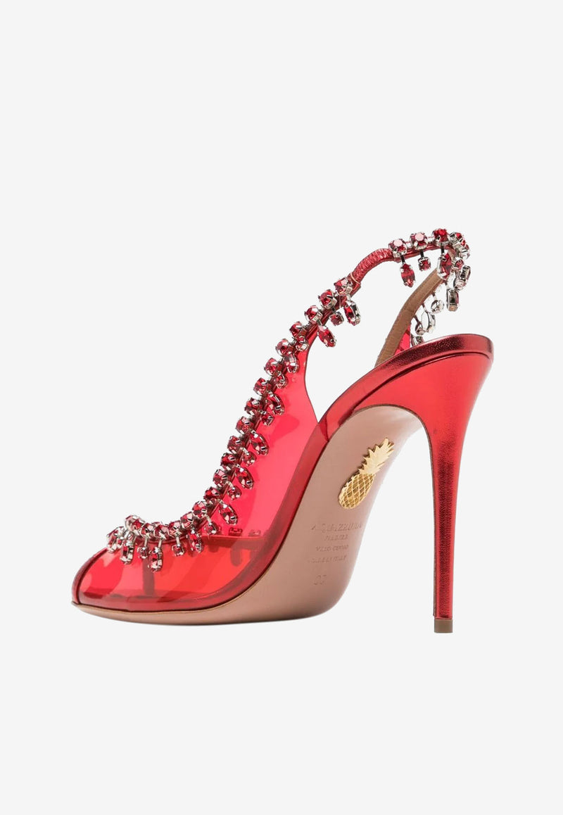 Aquazzura Temptation 105 Crystal Embellished Sandals Red TEMHIGSC-NLPF00 LIPSTICK