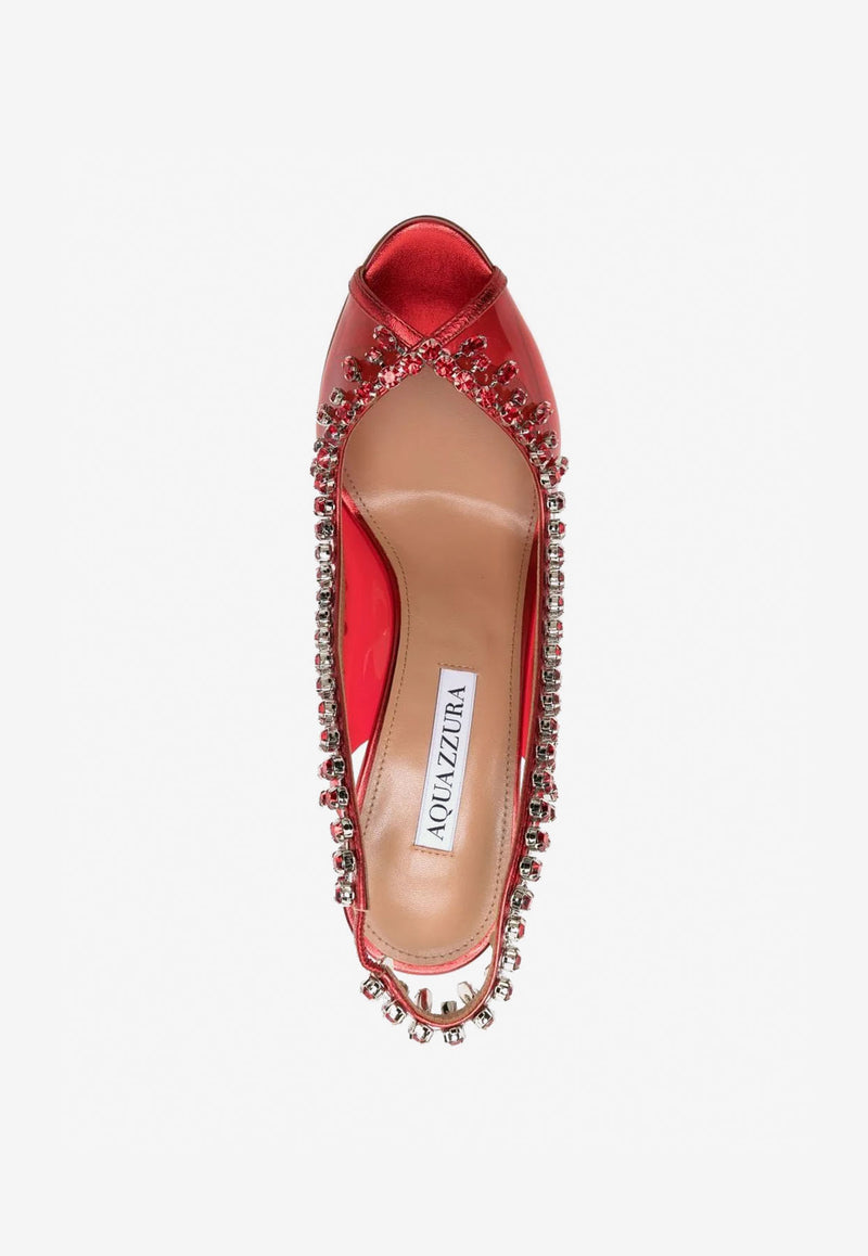 Aquazzura Temptation 105 Crystal Embellished Sandals Red TEMHIGSC-NLPF00 LIPSTICK