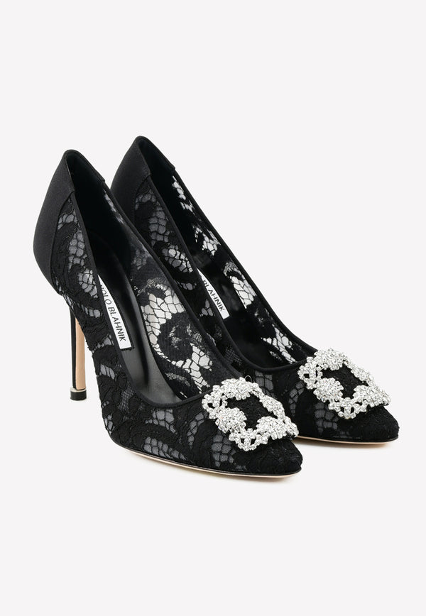 Manolo Blahnik Hangisi 105 Lace Pumps with CLC Crystal Buckle 9XX-0693BLACK
