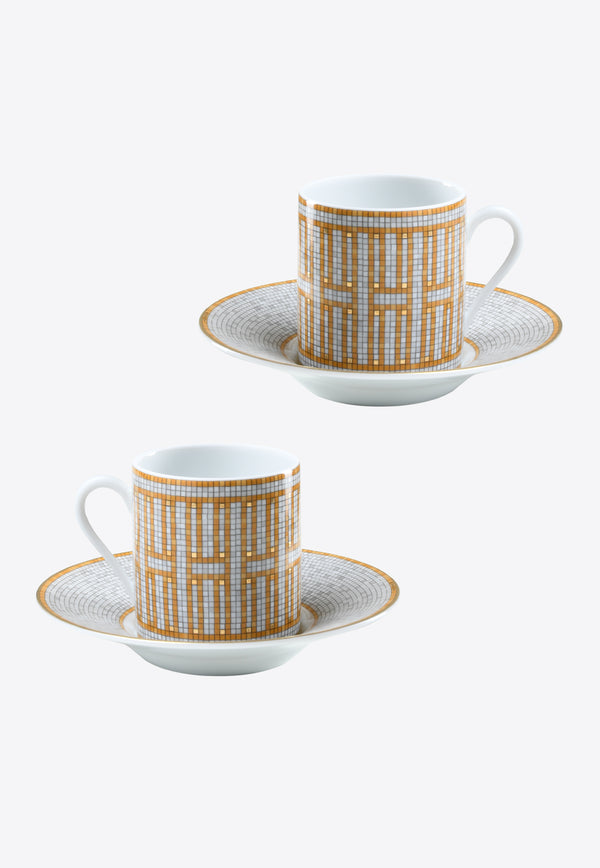 Hermes Mosaique Au 24 Tea Cup and Saucer - Set of 2 Gold 026016P
