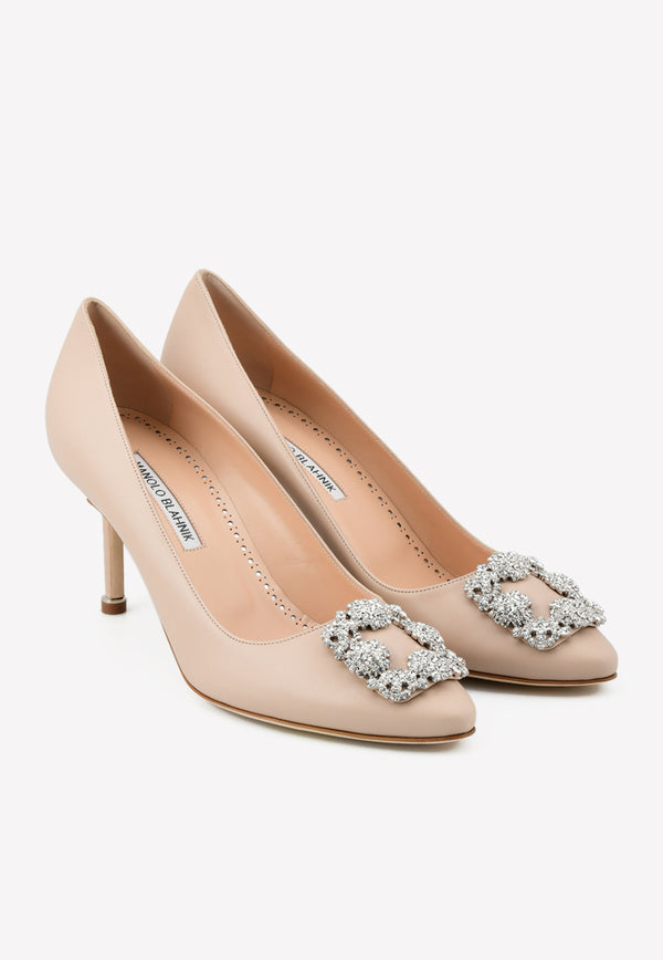 Manolo Blahnik Hangisi 70 Leather Pumps with CLC Crystal Buckle 121-1712NUDE