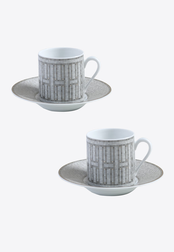 Hermès Mosaique Au 24 Porcelain Coffee Cup with Saucer- Set of 2 Grey