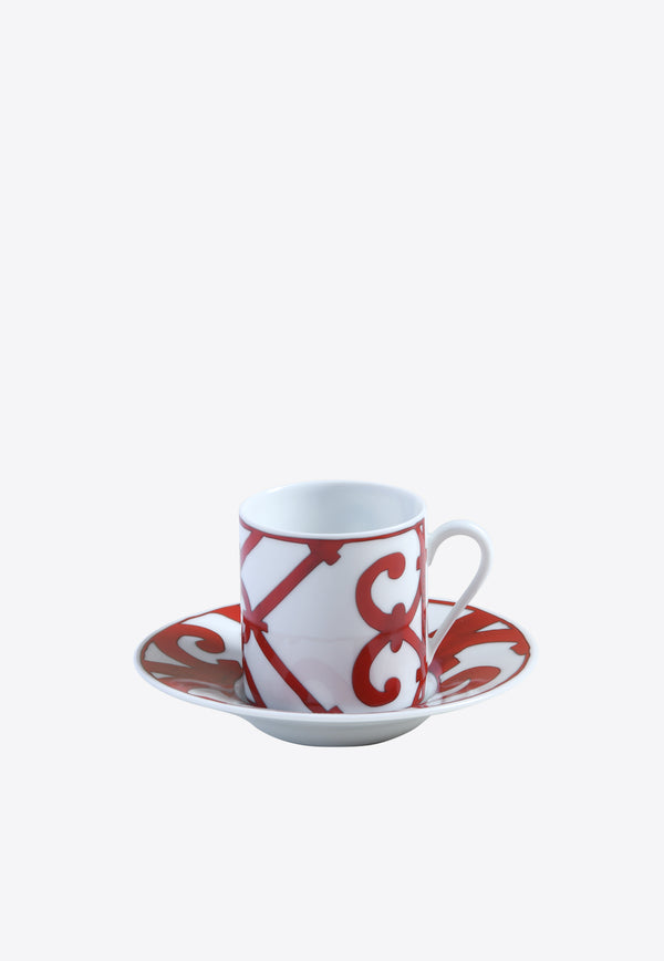 Hermès Balcon Du Guadalquivir Coffee Cup and Saucer- Set of 2 Red