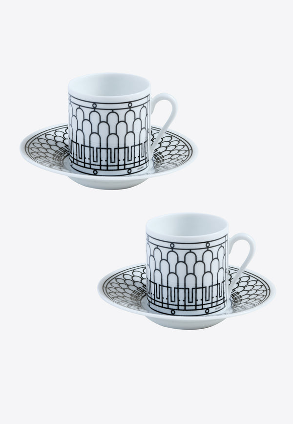 Hermès H Déco Coffee Cup and Saucer- Set of 2 White
