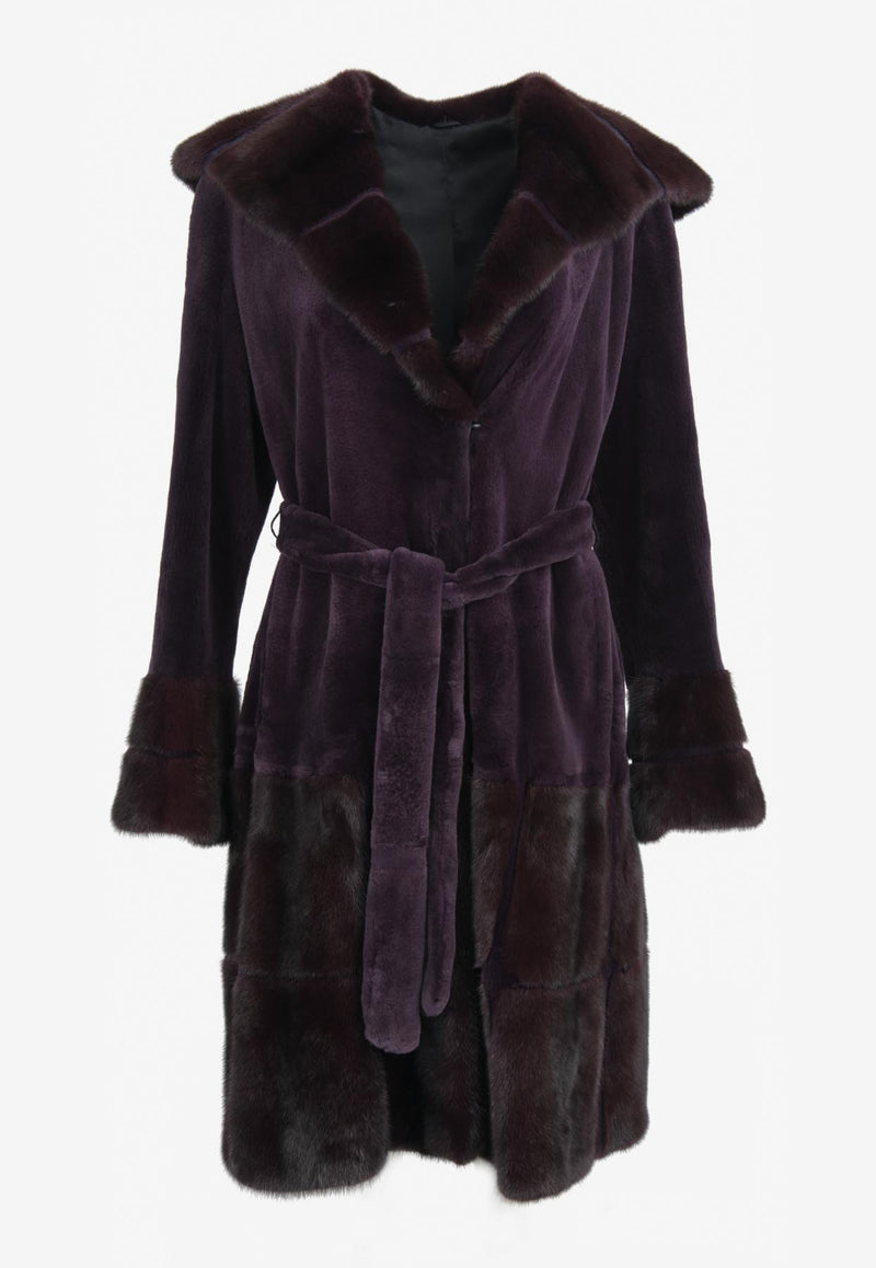 Miller Belted Fur Coat with Hood Purple