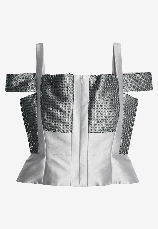 Peplum Corset Top in Jacquard and Mesh