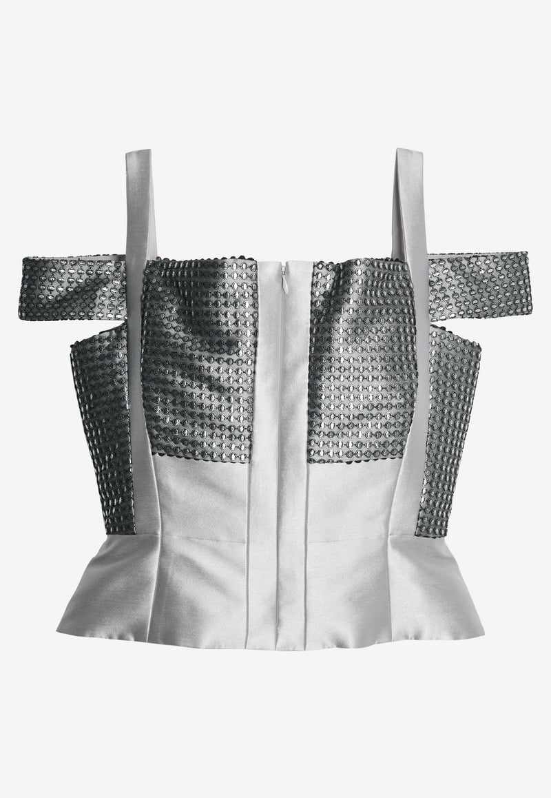 Peplum Corset Top in Jacquard and Mesh