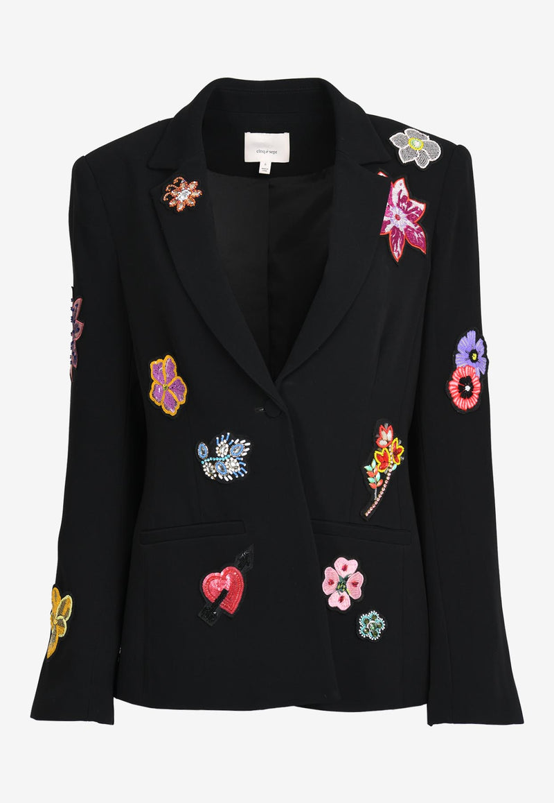 Cinq à Sept Rumi Mixed-Patch Blazer Black