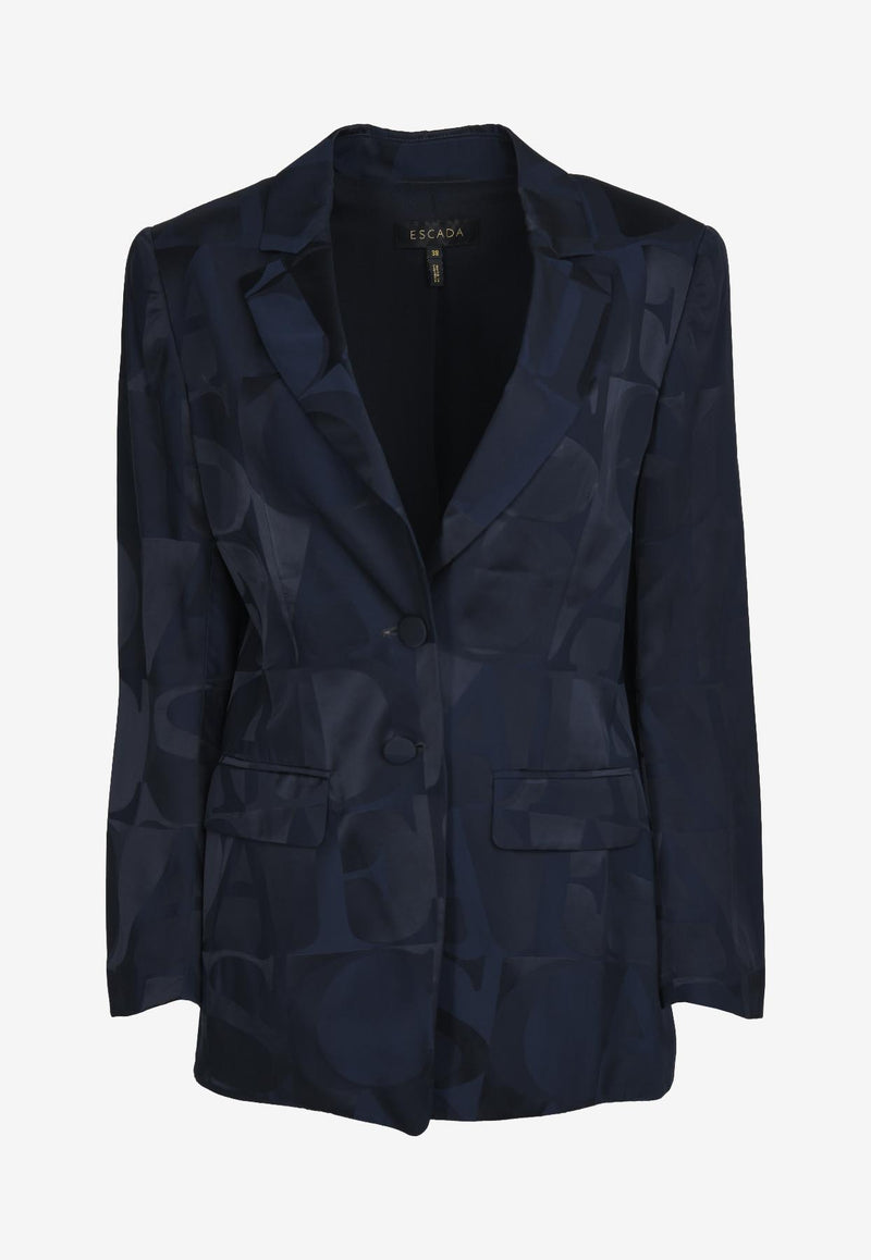 ESCADA Logo Jacquard Silk Blazer Navy